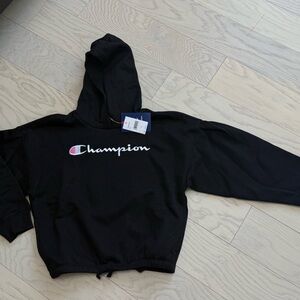 Champion Crop Cinch Waist Black Hoodie